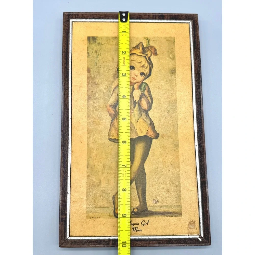 Maio Harlequin Girl Framed Litho Print Vintage Mid Century Modern Big Eye Art